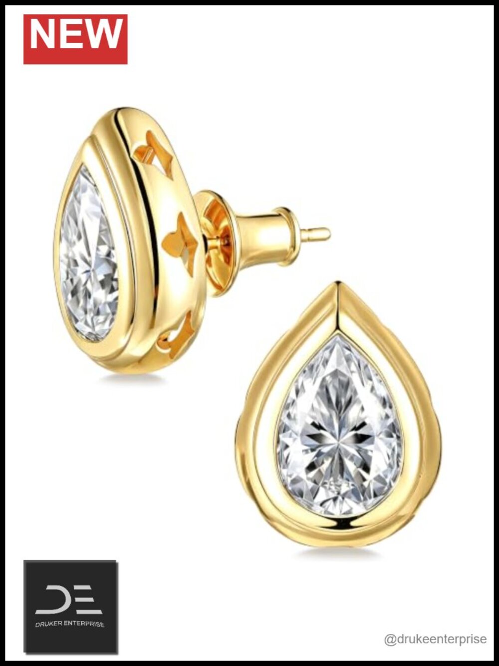 Moissanite Pear Cut Stud Earrings for Women 925 Sterling Silver Bezel Set